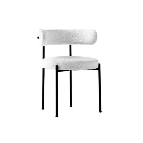 PULSY – Chaise Moderne avec Assise Bouclette Blanche et Pieds Métal Noir