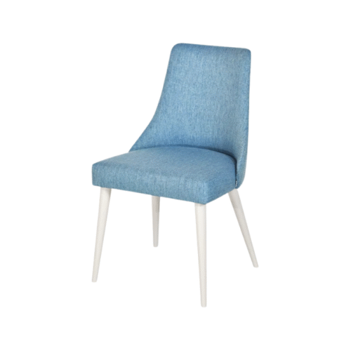NOVA – Chaise Élégante en Tissu Bleu avec Pieds Effet Bois Clair