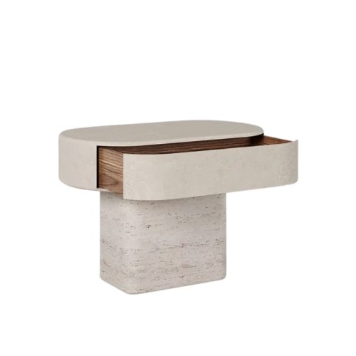 Table de Chevet Ourbit – Élégance Minérale et Formes Arrondies