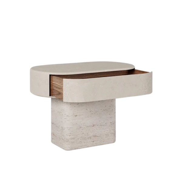 Table de Chevet Ourbit – Élégance Minérale et Formes Arrondies