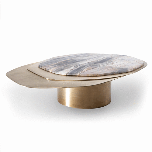 CUI-TAB – Table Basse Sculpturale en Laiton et Marbre