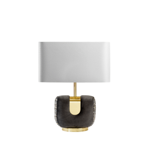 MOONLIGHT — Lampe de table design avec base en tissu et laiton