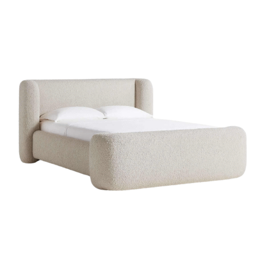 Lit Orion – Élégance en Tissu Bouclette Crème, Formes Arrondies