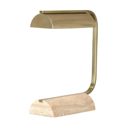 LAMPE PILA – Lampe de table design laiton et base en travertin