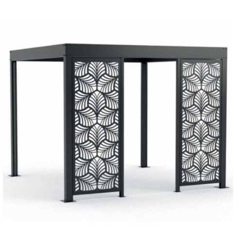 PERGOLA B – Pergola design en métal noir avec panneaux décoratifs ajourés