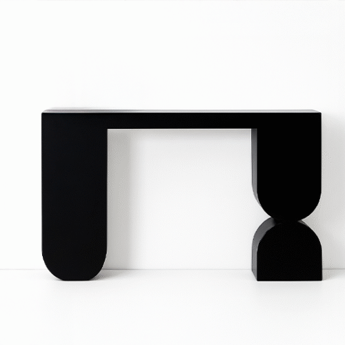 CONSOLE – Table console noire au design sculptural et géométrique